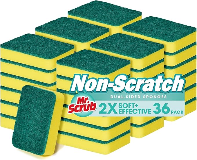 Mr. Scrub Sponges Kitchen Scrub Dish Sponge Scouring Pad, 36 Pack Cleaning Brush Scrubber Supplies for Soap, Dishwashing Dinnerware Sets Pan Pot Towels Cloth Rags Holder Glass Dishwasher Sink Bathroom