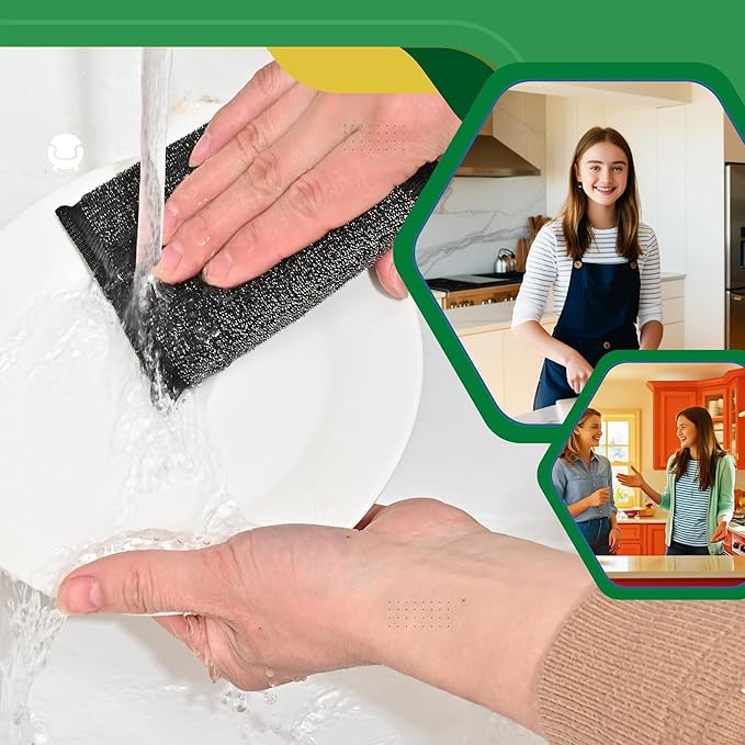 DDGEAA Steel Wool Scrub Sponges Kitchen, Reusable Dish Scrubber Sponge, for Pots, Pans, Gentle and Scratch Free - 12 Pack Black