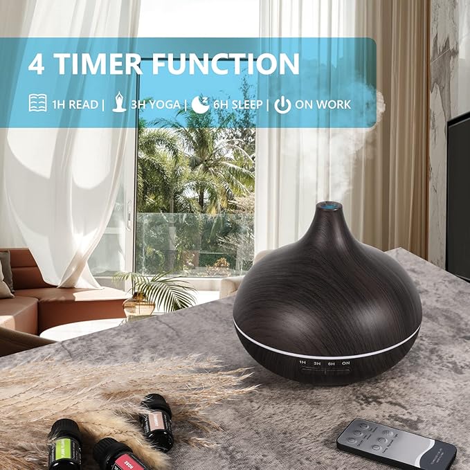SACATR 550ml Oil Diffuser with 30x5 mL Essential Oils, Ultrasonic Technology, Remote Control for Home Office