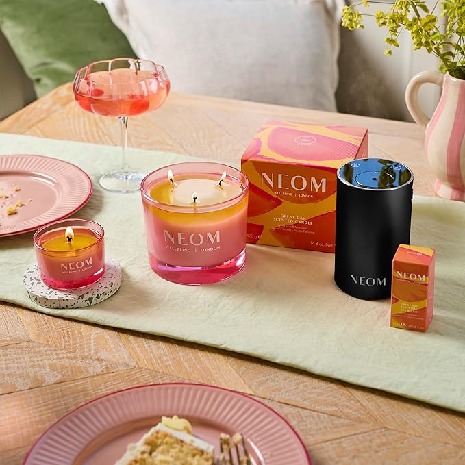 NEOM Great Day Scented Candle, 3 Wick I Hand Finished I 100% Naturally derived Wax I Wild Mint and Mandarin I Designed to Help Uplift Your Day and Boost Your Mood.