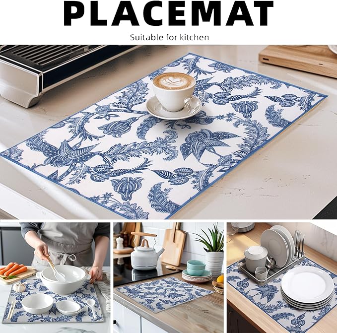 FULL BE DARE Dish Drying Mat Floral Print Microfiber kitchen drying mat, 20x15 inches, Dish Drying Mats for Kitchen Counter, Super Absorbent, Anti-Slip, Fast Drying, Kitchen Must-Have