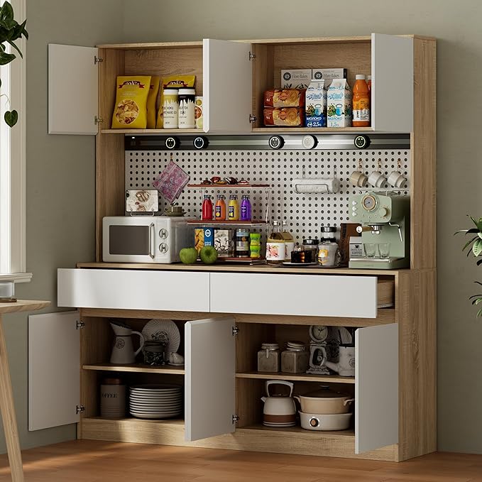 71" XL Pantry Cabinet,Kitchen Storage Cabinets with 15.7" Countertop,Kitchen Pantry Cabinet with 2 Drawer and 4 Storage compartments, Hutch Cabinet for Kitchen/Dining Room