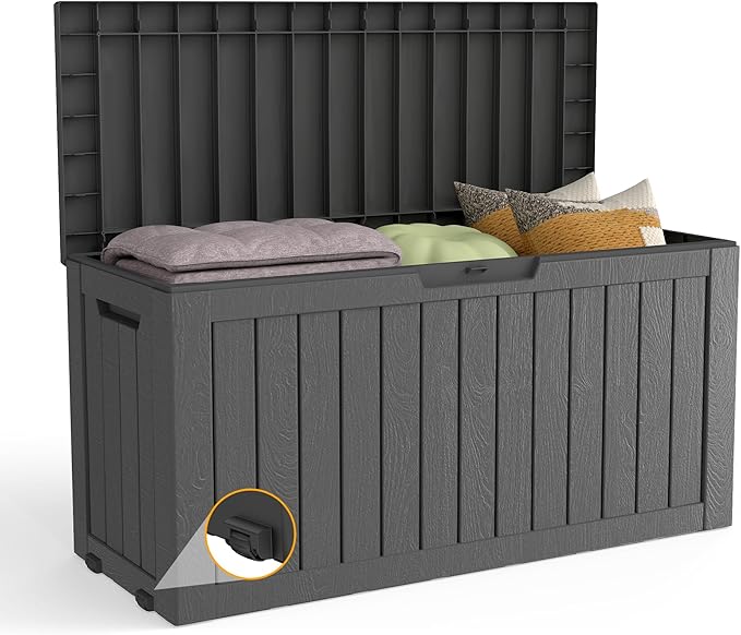 Outdoor Storage Box Waterproof with Wheels, 75 Gallon Lockable Resin Deck Box Patio Storage Bin for Pool Accessories Cushion Furniture, Garden Tools, UV-Resistant Outside Delivery Black