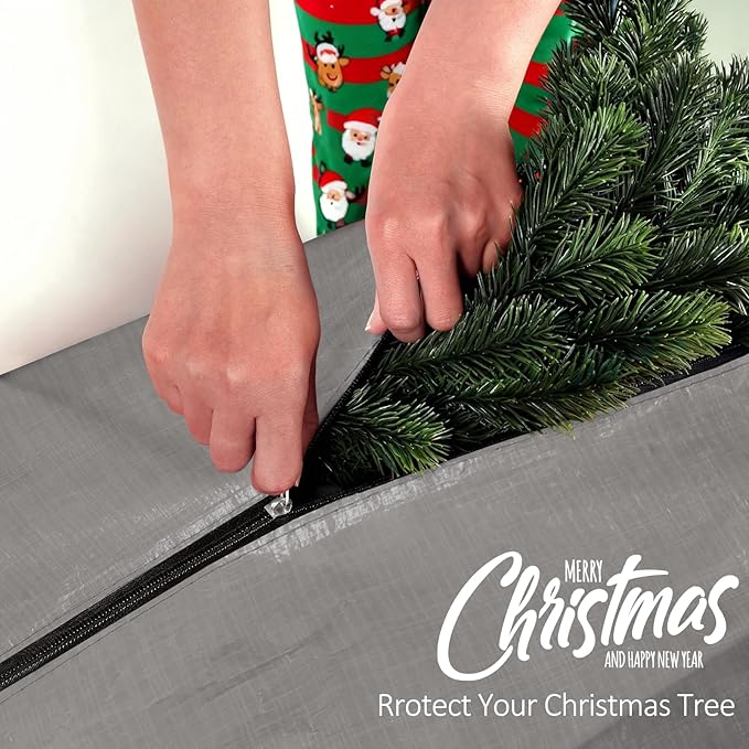 HABGP 7.5 ft Christmas Tree Storage Bag, Fits Artificial Xmas Holiday Tree, Durable Christmas Tree Storage Box Waterproof Material with Zippered Bag & Carry Handles, Protects from Dust, Moisture-Gray