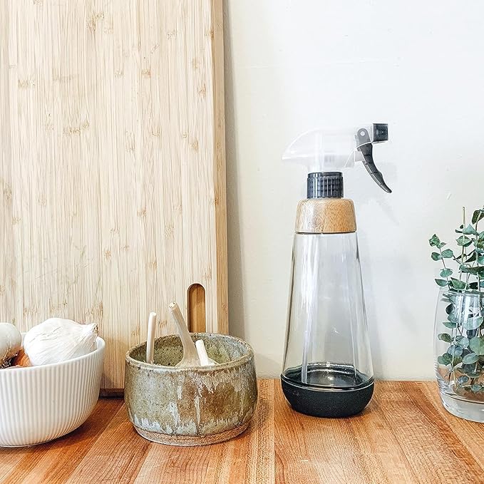 Full Circle Bottle Service - Refillable Glass Spray Bottle for Cleaning - Versatile Stream & Mist Options, Bamboo, Silicone Boot - Ideal for Non-Toxic Solutions & Plant Care, 16oz, Gray