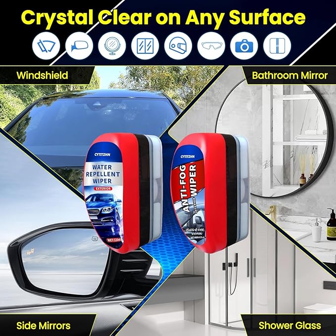 Car Windshield Water Repellent & Anti-Fog Treatment - Quick Interior & Exterior Glass Coating Kit, Rain Repellent Spray for Windows, Mirror, Paint Protection - Long-Lasting Visibility, Pack of 2