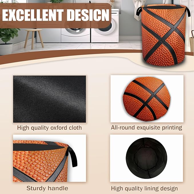 Laundry Hamper,Basketball Laundry Baskets,Waterproof Oxford Cloth Toy Storage for Bedroom,Bathroom,Nursery,16x20.8 Inch