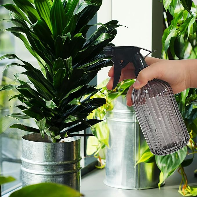 Glass Handheld Spray Bottle, 13.5oz Refillable Plant Mister Bottle 2 Pack, Water Spray Bottle with Adjustable Mist Nozzle for Outdoor Gardening, Indoor Flowers, Cleaning, Hair & Pets Care (Grey)