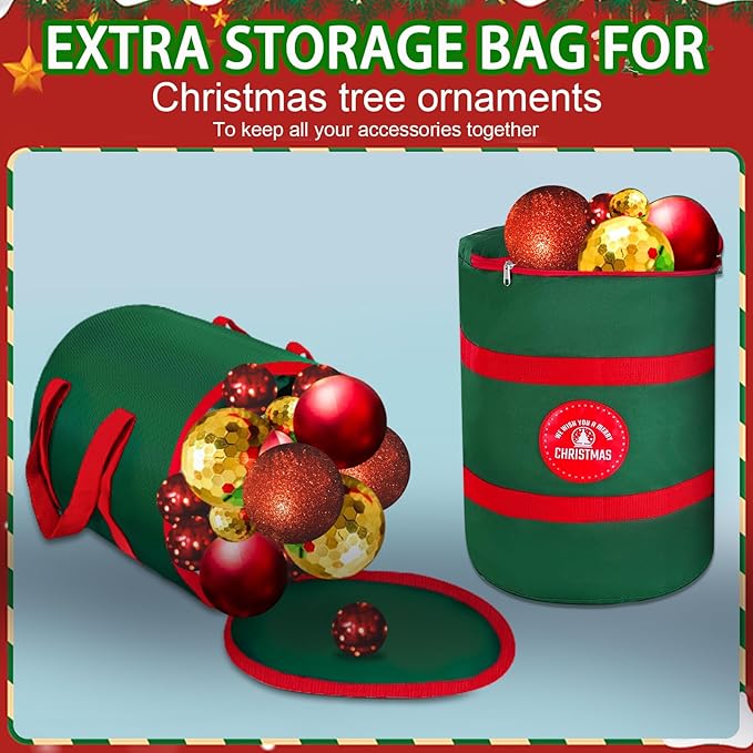 Christmas Tree Storage Bag 7.5Ft Tree Storage containers Bags 2 Piece Set with Small Storage Bag for Xmas Decorations (Red)