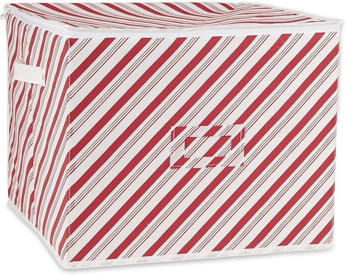 Christmas Ornament Storage Box with Dividers, 16x16x13, Peppermint Candy Stripe, Holds 75 Ornaments, Perfect Ornament Storage Solution, Durable Christmas Ornament Storage Box