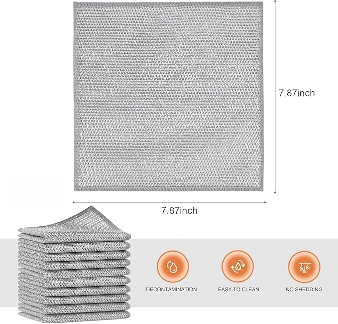 Set Non-Scratch Steel Wool Dishcloth - Multi Purpose Wire Dishwashing Rags Kitchen Towels and Dishcloths Sets Durable Cleaning Pads Bathroom Home Essentials Cleaning Supplies Tools (10)
