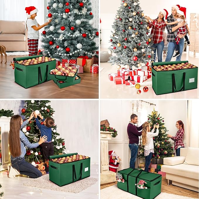 Christmas Ornament Storage Box, Ornament Storage Organizer Fits 128 of 3 inch Ornament Balls, 8 Removable Tray Ornaments Storage Containers with Dividers to Store Xmas Holiday Decor(Green)