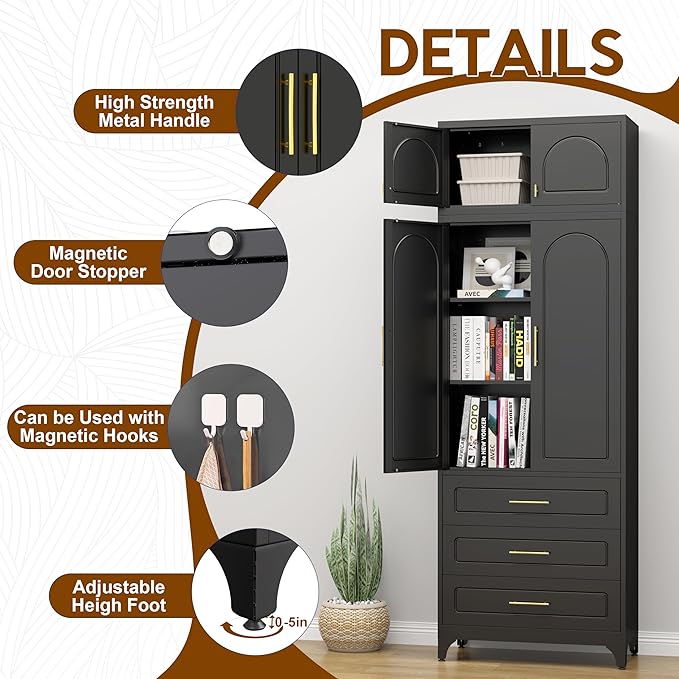 90" Pantry Kitchen Cabinet with Drawer, 75" Pantry Cabinets with 15" Cabinets, Freestanding Kitchen Storage Cabinet for Dining Room, Living Room, Alacena para Cocina, Assembly Required, Black