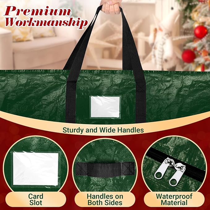 Christmas Tree Storage Bag 7.5 Ft With 2 Large Tinsel Garland Bags, Waterproof Material, Reinforced Handles & Dual Zipper, Green