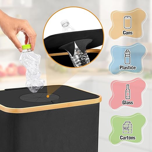 Recycle Trash Can Laundry Hamper with Lid, 100L Large Recycling Bins Laundry Basket Clothes Hamper, 26 Gallon Indoor Recycle Bin with 2 Reusable Inner Bag Bottle Cans Waste Plastice Glass