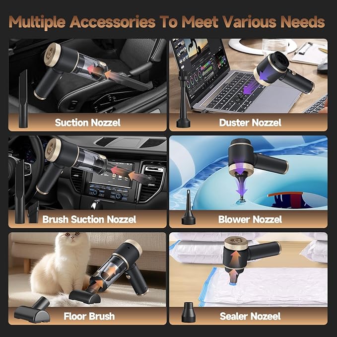 Ytnewin Car Vacuum Portable Cordless,16000PA Strong Suction Handheld Car Cleaner with Dual HEPA Filters,LED Light,Type-C Charging Mini Vacuum, One-Click Empty Compact for Home Cleaning and Office