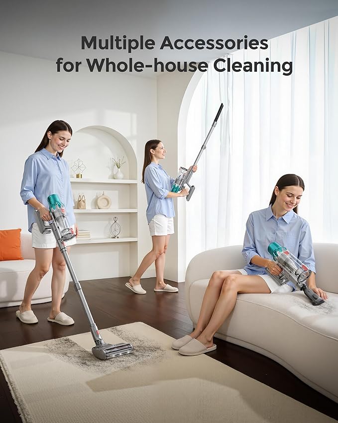 Hivroo V6 Cordless Vacuum Cleaner,600W Stick Vacuum with LED Touch Screen,70Mins 50KPA Self-Standing Wireless Vacumm,Upgraded Anti-Tangle Vacuum Cleaner for Home,Pet Hair,Carpets,Floor,Green