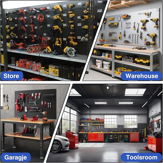 Rukinovi Magnetic Power Tool Organizer Wall Mount - Heavy Duty Drill & Screwdriver Holder with No Drilling Installation, Removable Steel Rack for Garage Workshop, Holds 4 Drills 9 Screwdrivers