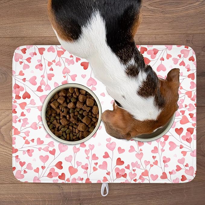 Valentines Day Dish Drying Mat for Kitchen Counter 24x18 Inch Love Drying Mat with Absorbent Reversible Microfiber Pink Heart Dish Drainer Mats Rack Pad for Coffee Countertop Protector