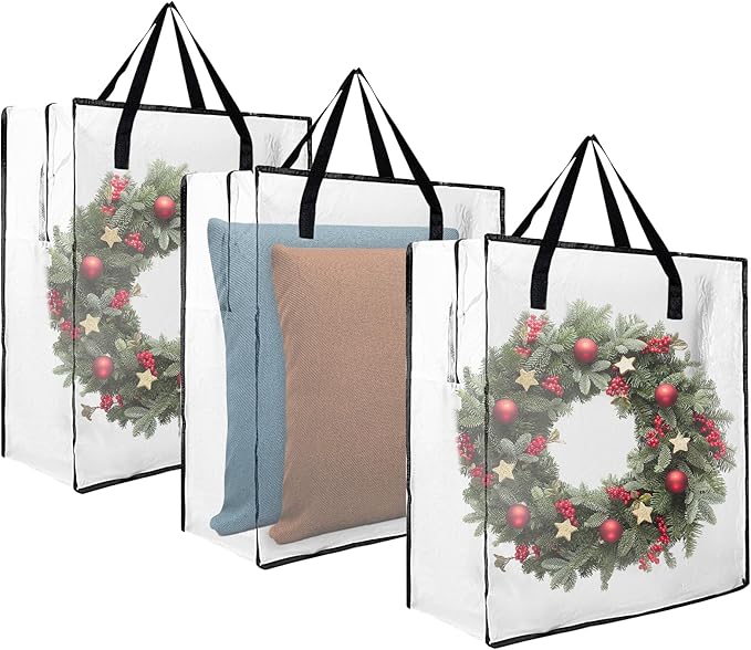 3 PCS Wreath Storage Container - 25 inch Christmas Wreath Storage Bag for Holiday Decorations, Container for Home Storage Durable Polyester with Handles