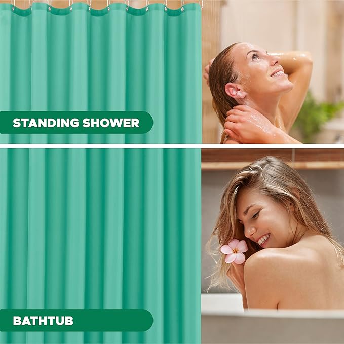 Biscaynebay Quality Fabric Shower Curtain Liners 72 Inch by 72 Inch, Teal Water Resistant Bathroom Curtains Rust Resistant Grommets & Weighted Bottom Hem Machine Washable