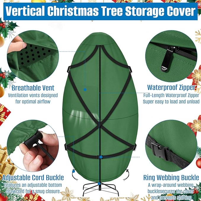 SIRUITON Upright Christmas Tree Storage Bag for 7.5 ft Tall,Heavy Duty 210D Oxford Fabric Vertical Xmas Storage Bags,Waterproof & Tear-Resistant Christmas Tree Cover with UV Protection