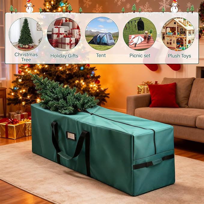 Christmas Tree Storage Bag, Fits Up to 9-11 Ft Artificial Xmas Trees, 600D Heavy-Duty Waterproof Storage Bags with Reinforced Handles & Dual Zippers for Trees Cushion Furniture
