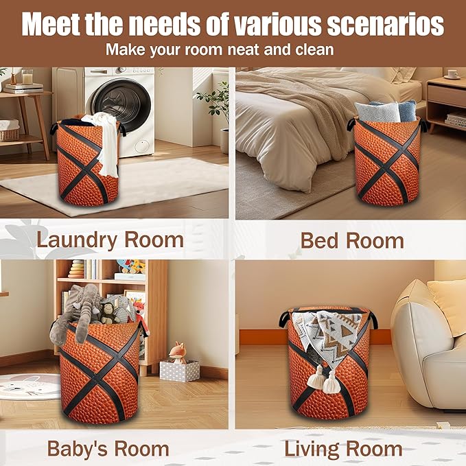 Laundry Hamper,Basketball Laundry Baskets,Waterproof Oxford Cloth Toy Storage for Bedroom,Bathroom,Nursery,16x20.8 Inch