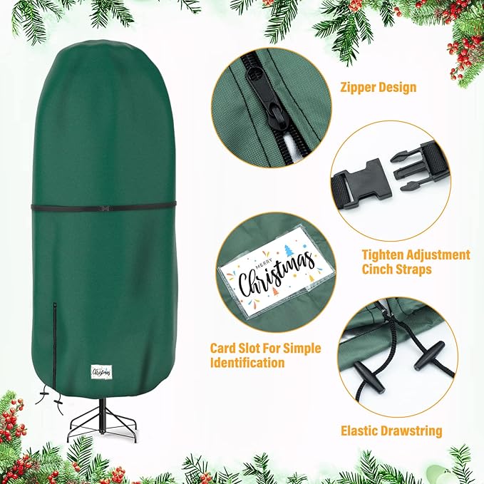 Upright Christmas Tree Storage Cover,Tear Resistant Adjustable 9 FT Christmas Tree Storage Bag for Assembled Tree Standing with Ornaments,Xmas Tree Cover Waterproof, Dustproof