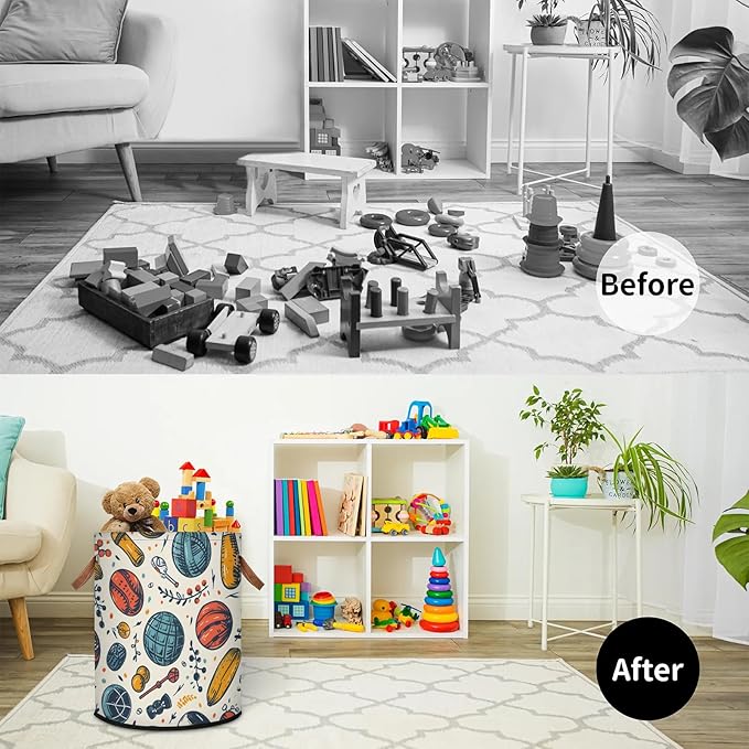 62L Laundry Basket Collapsible Laundry Hamper with Handles Balls Clothes Books Toys Kids Laundry Hampers Bin for Bathroom Kitchen Hotel