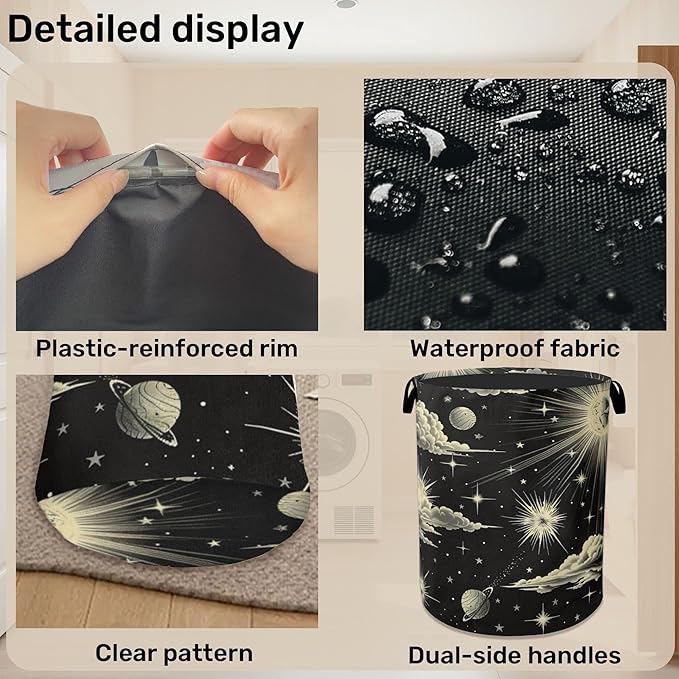 Gothic Sun Cloud Laundry Basket with Handles - Extra Large Foldable Hamper for Bathroom/Laundry/Bedroom/Dorm, Washable Fabric Storage Bin