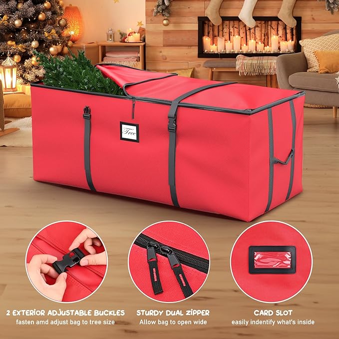 Mrrihand Christmas Tree Storage Bag, Large Artificial Christmas Tree, Anti-Tear Heavy-Duty 600D Oxford Cloth Christmas Tree Storage Box with Handles, Christmas Tree Storage Container (Red, 7.5Ft)