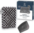 Zylark 316L Cast Iron Scrubber + Scraper Tool - Pan Cleaner Scrubber with Silicone Insert - Cast Iron Cleaning Kit - Chainmail Scrubber for Cookware