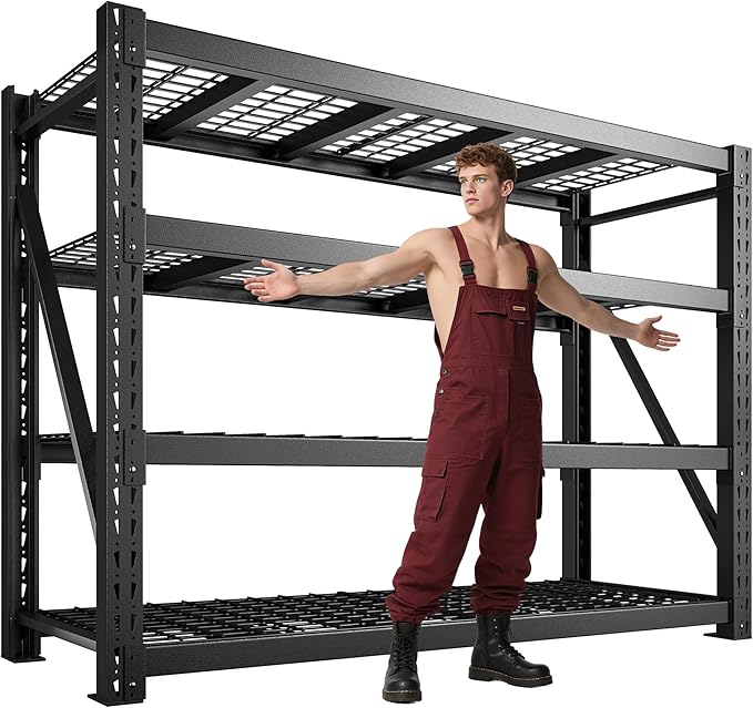 Bepatio 9400LBS Industrial Garage Shelving Heavy Duty Storage Shelves Metal Shelving Unit 4Tire Shelving Unit,Adjustable Shelving for Basement Warehouse Commercial Shelf,67.6'Wx23.7'Dx72'H,Black