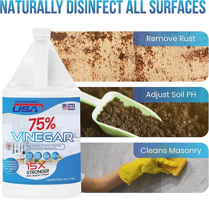 Pure Vinegar - Industrial Cleaning Vinegar - 1 Gallon Concentrated Cleaner (75% 1 Gallon)