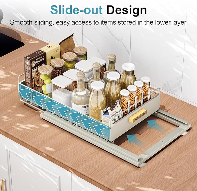 HOMEBOSILY Under Sink Organizer - Under Sink Organizers and Storage Shelves, Multi-Use Kitchen and Bathroom Pull Out Cabinet Organizer with Sliding Drawers, Bathroom Cabinet Organizer, Gray