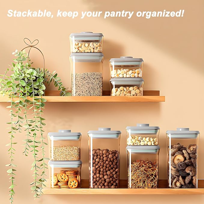 Kahyeets Airtight Food Storage Containers with Lids Airtight Pop Up Containers with Labels Pasta Organizer for Kitchen Pantry Cereal Snack Flour Sugar Coffee, 2700ml / 2.85qt