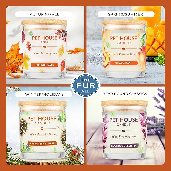 One Fur All Pet House Fall Candles, Long Lasting, Clean Burning, Soy Wax Scented Candles for Pet Odor, Falling Leaves, 2 Pack
