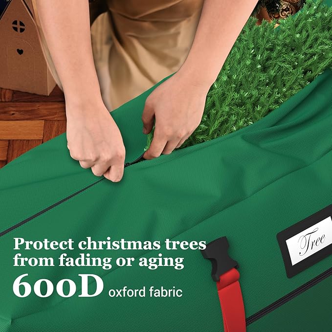 Rolling Christmas Tree Storage Bag for 9 ft Artificial Tree, 600D Waterproof Oxford Fabric, Large Christmas Tree Bag with Dual Zipper, Wheels, Handles, Heavy Duty Xmas Storage Container -Green
