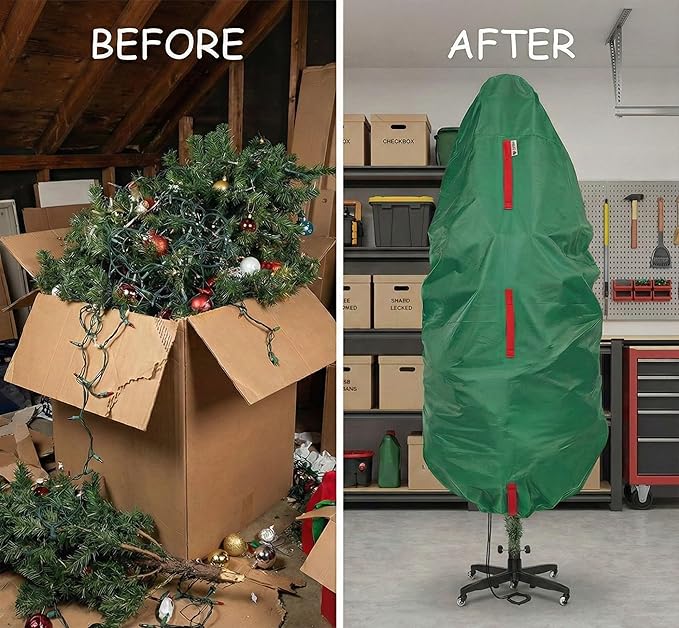 Upright Christmas Tree Storage Bag - Fits 4 Ft Artificial Xmas & Topiary Tree, Vertical Holiday Cover, Durable, Dustproof & Easy-Use Xmas Storage, Green