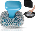 Purgreat Cast Iron Scrubber | Dish Scrub Brush | 316 Cast Iron Cleaner Chainmail Scrubber for Pan Skillet Cleaner - Dish Scouring Pad Dishwasher Safe Cleaning Kit, Blue