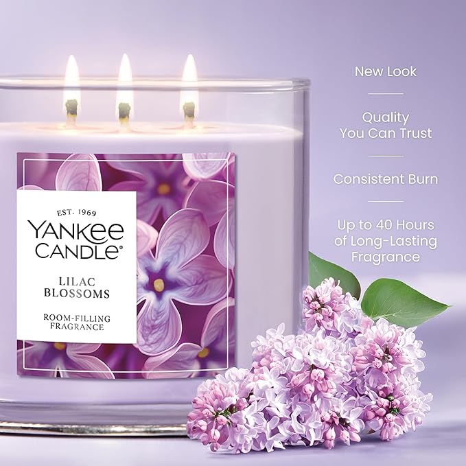 Yankee Candle Lilac Blossoms, Scented Candle, 14.5oz 3-Wick Candle Jar with up to 40 Hours Burn Time, Giftable