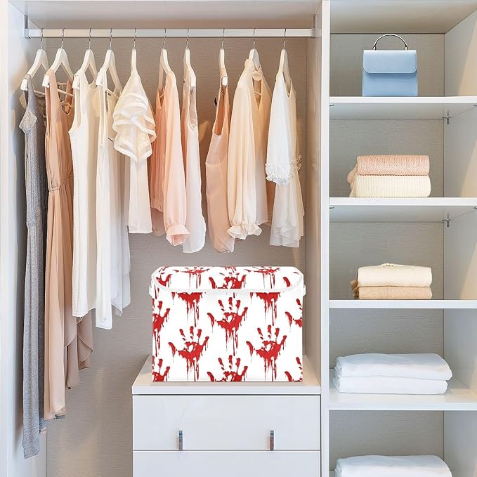 Bolaz Storage Bins with Lids and Handles, Bloody Scary Hands Storage Box Storage Basket with Cover Collapsible Organizer Containers for Home Closet, Shelves