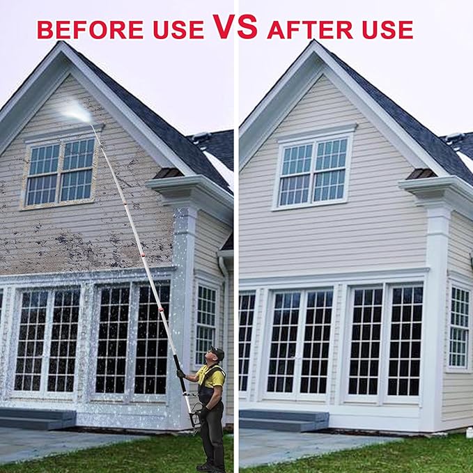 Carivia 24 FT Telescoping Pressure Washer Wand with Pressure Washer Extension Wand,Brush Head,Gutter Cleaner Attachment and Support Belt,Pressure Washer Extension Pole for Wall Roof Gutter