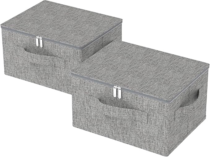 ENUMAIL Underbed Storage Box Containers with Lid, Foldable Blanket Baskets, Home Underbed Organization for Organizing Clothes, Shoes, Pillows, 17.7x13.7x9.8Inches, Grey, 2 Pack