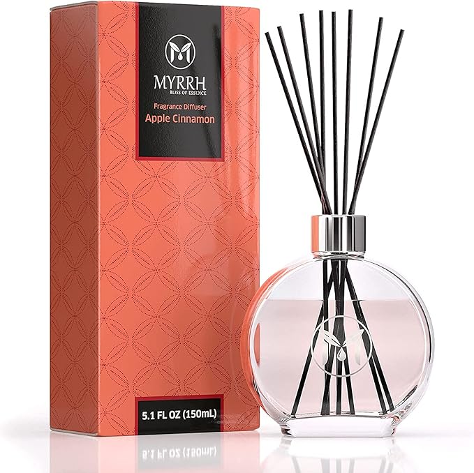 Apple Cinnamon Scented Reed Diffuser Set with 8 Rattan Diffuser Sticks, 150 ml, All Natural Air Freshener, Long-Lasting Diffusers at Home, MyrrhUSA