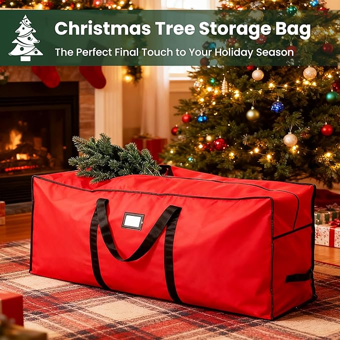 Christmas Tree Storage Bag for 7.5 FT Tree, Heavy-Duty 600D Waterproof Oxford Fabric with Wide Opening & Double Zipper, Durable Holiday Storage Organizer for Xmas Tree, Ornaments & Lights