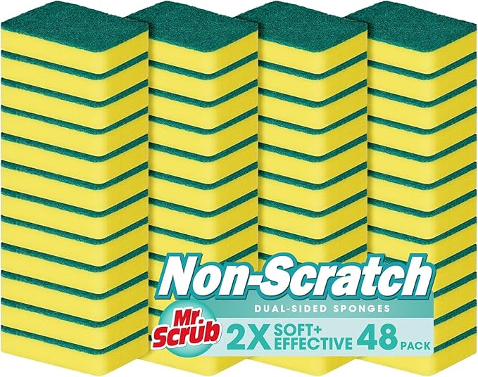 Mr. Scrub Sponges Kitchen Scrub Dish Sponge Scouring Pad, 48 Pack Cleaning Brush Scrubber Supplies for Soap, Dishwashing Dinnerware Sets Pan Pot Towels Cloth Rags Holder Glass Dishwasher Sink Bathroom