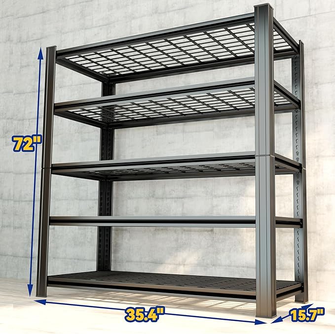 Notmise Garage Shelving,Heavy Duty 5-Tier Wire Shelving Unit - 72" H x 35.4" W x 15.7" D, 2500 lbs Load Capacity Storage Shelves,Adjustable Metal Shelves for Garage, Kitchen, and Pantry Storage