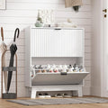 Shoe Cabinet Storage for Entryway with 2 Flip Drawers, Fluted Narrow Shoe Organizer with Wooden Legs, Freestanding Slim Shoe Storage Hidden Shoe Rack Organizer for Front Door Entrance, White
